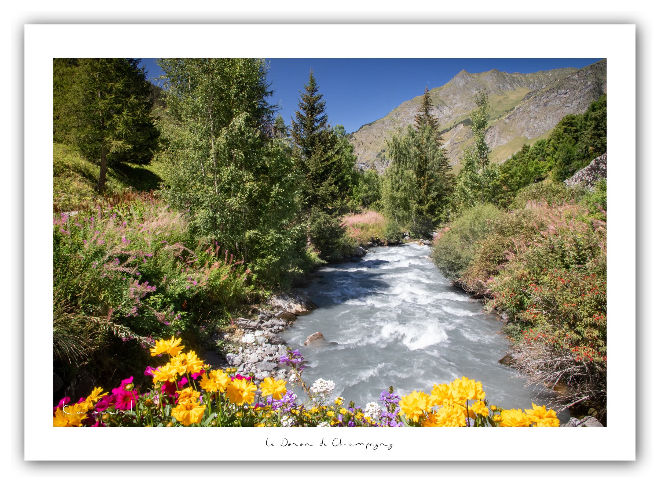 Poster Le Doron de Champagny- Savoie (Les Alpes - France). Affiches Formats 30x40 cm, 40x60 cm ou 50x70 cm. Impression sur Papier Photo ou alu-dibond. Décoration murale. Paysage montagne. Eté.